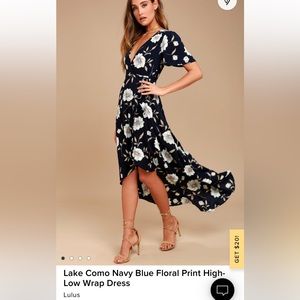 XS Lulus Lake Como Navy Blue Floral Print Low Wrap Dress